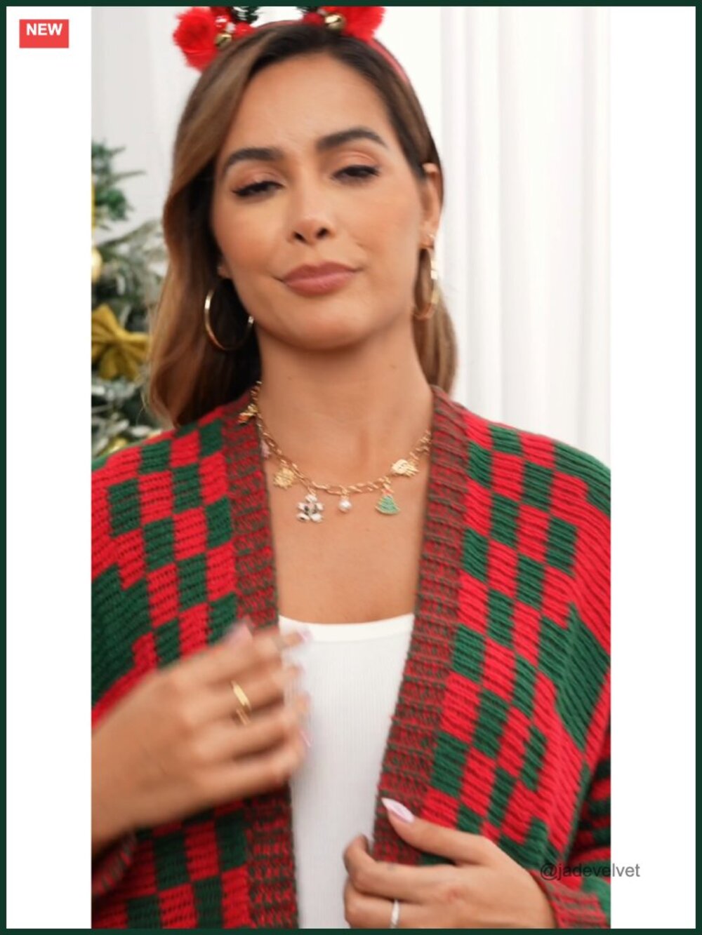 Checkered Oversized Cardigan - Color Block Plaid Knit Open Front Coat - Picture 6 of 6